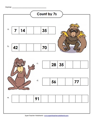 Multiplying by 7: Worksheets