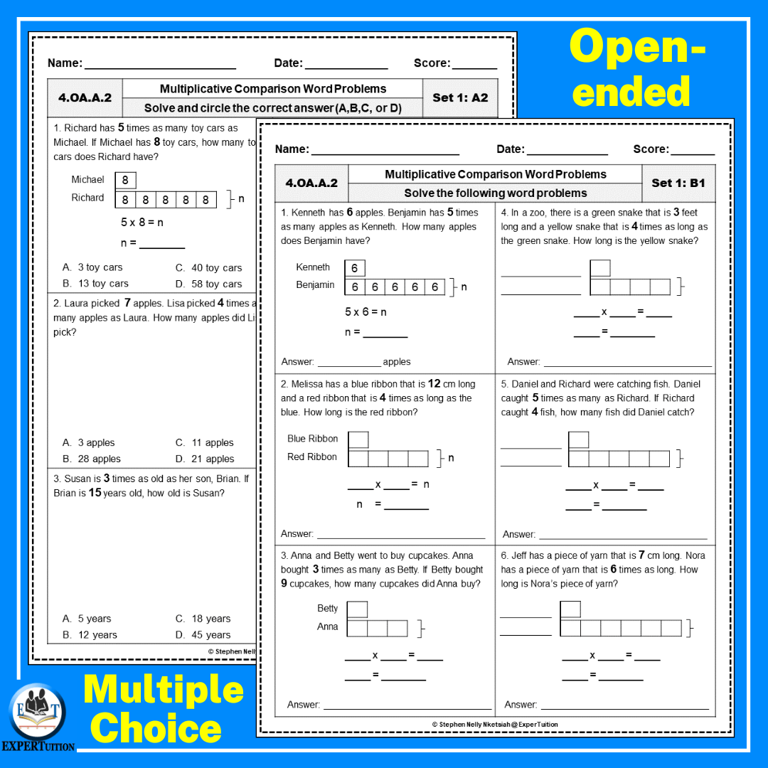 multiplicative comparison word problems worksheet grade 4