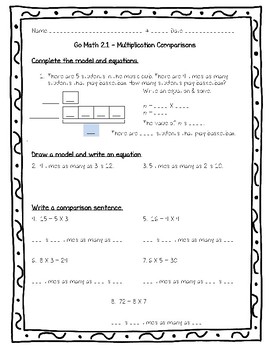 Go Math Practice 4th Grade 2.1 - Multiplication Comparisons ...