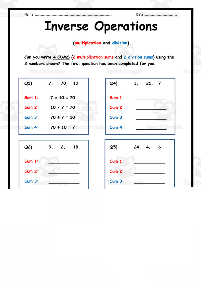 multiplicative inverse worksheet