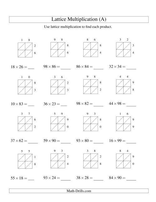 2-Digit by 2-Digit Lattice Multiplication (A)