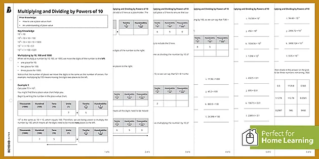 multiply and divide by powers of 10 worksheet