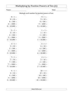 Powers of Ten Worksheets