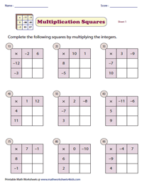 Multiplying and Dividing Integers Worksheets