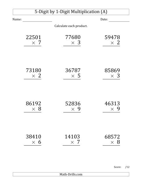 Multiplying 5-Digit by 1-Digit Numbers (Large Print) (A)