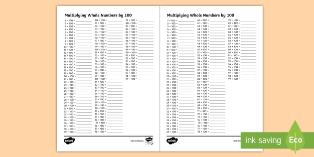 Multiplying Whole Numbers by 100 A5 Worksheet / Worksheet ...
