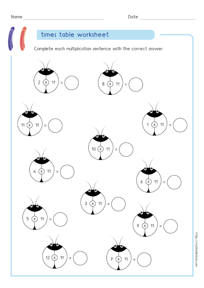 multiply by 11 worksheet