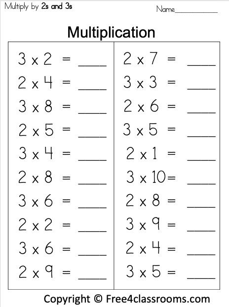 Free Multiplication Worksheet - 2s and 3s - Free Worksheets ...