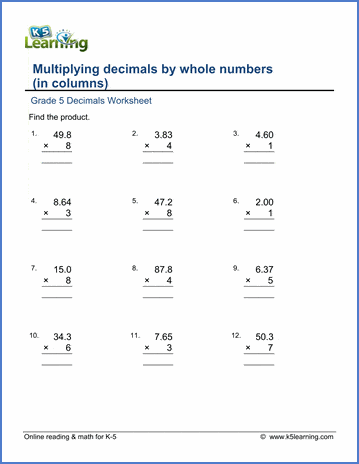multiply by whole numbers worksheet