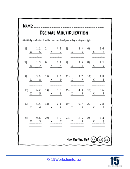 multiply decimals and whole numbers worksheet
