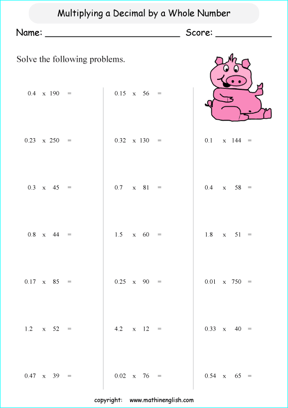 multiply decimals by whole numbers worksheet