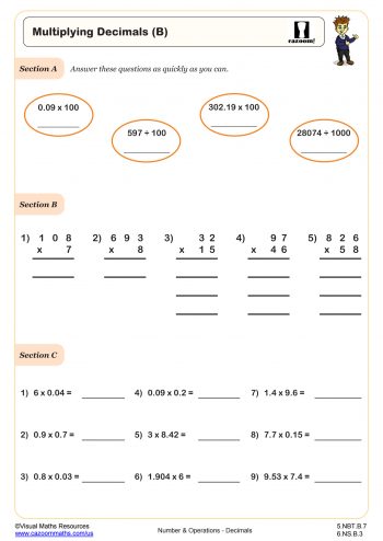 Decimals Worksheets PDF | Cazoom Math Worksheets