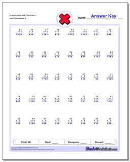 multiply decimals worksheet