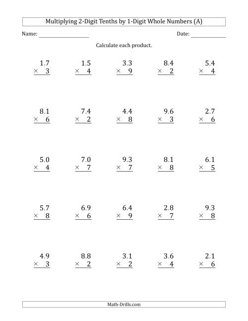 multiply decimals worksheet