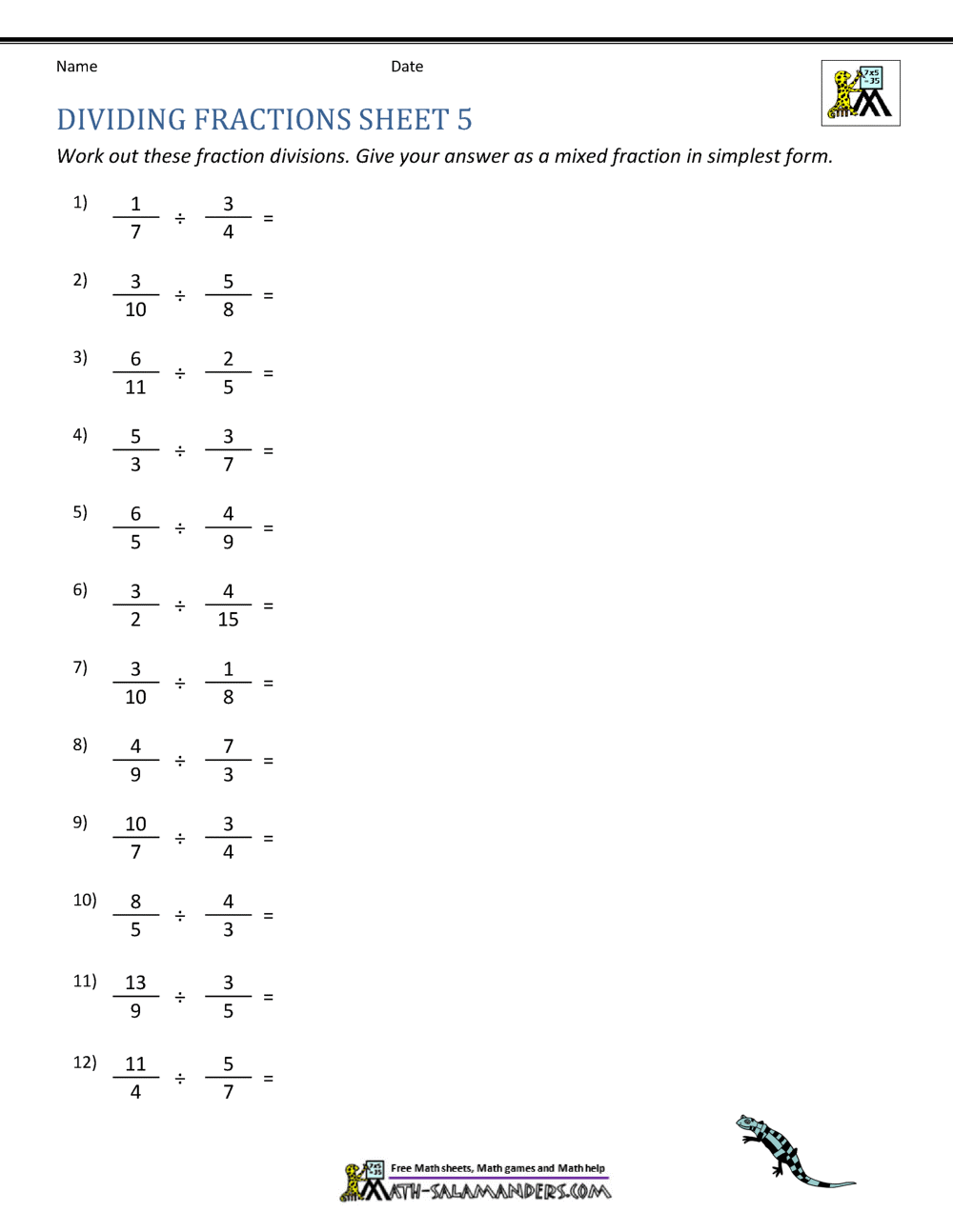multiply divide fractions practice worksheet middle