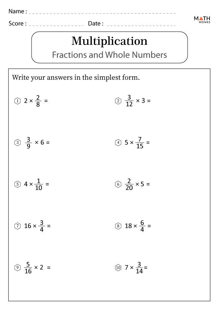 Multiplying Fractions Worksheets with Answer Key