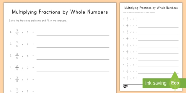 Multiplying Fractions by Whole Numbers Worksheet for 3rd-5th Grade