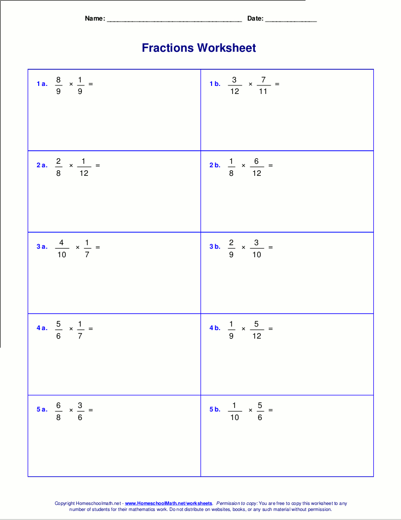 Worksheets for fraction multiplication