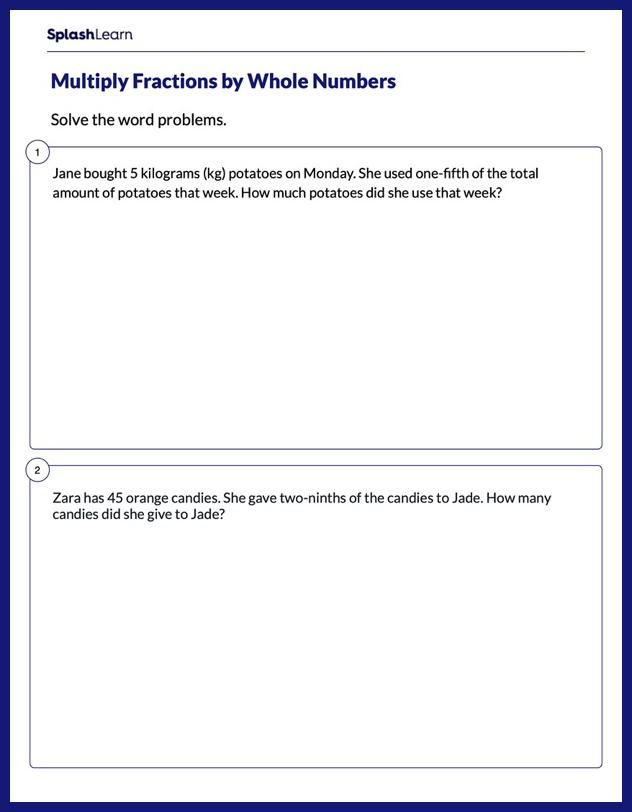 multiply fractions word problems worksheet