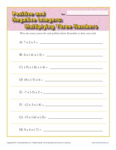 Multiplying Three Numbers | Integer Worksheets