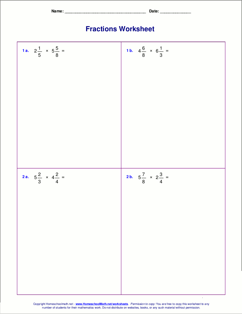 Worksheets for fraction multiplication