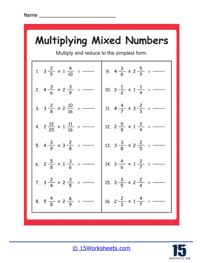 Multiplying Mixed Numbers Worksheets - 15 Worksheets Library