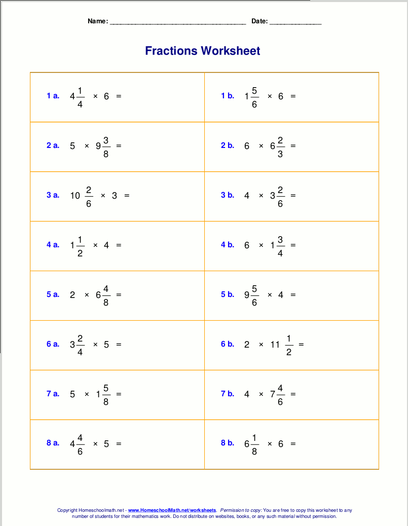 multiply mixed numbers by whole numbers worksheet