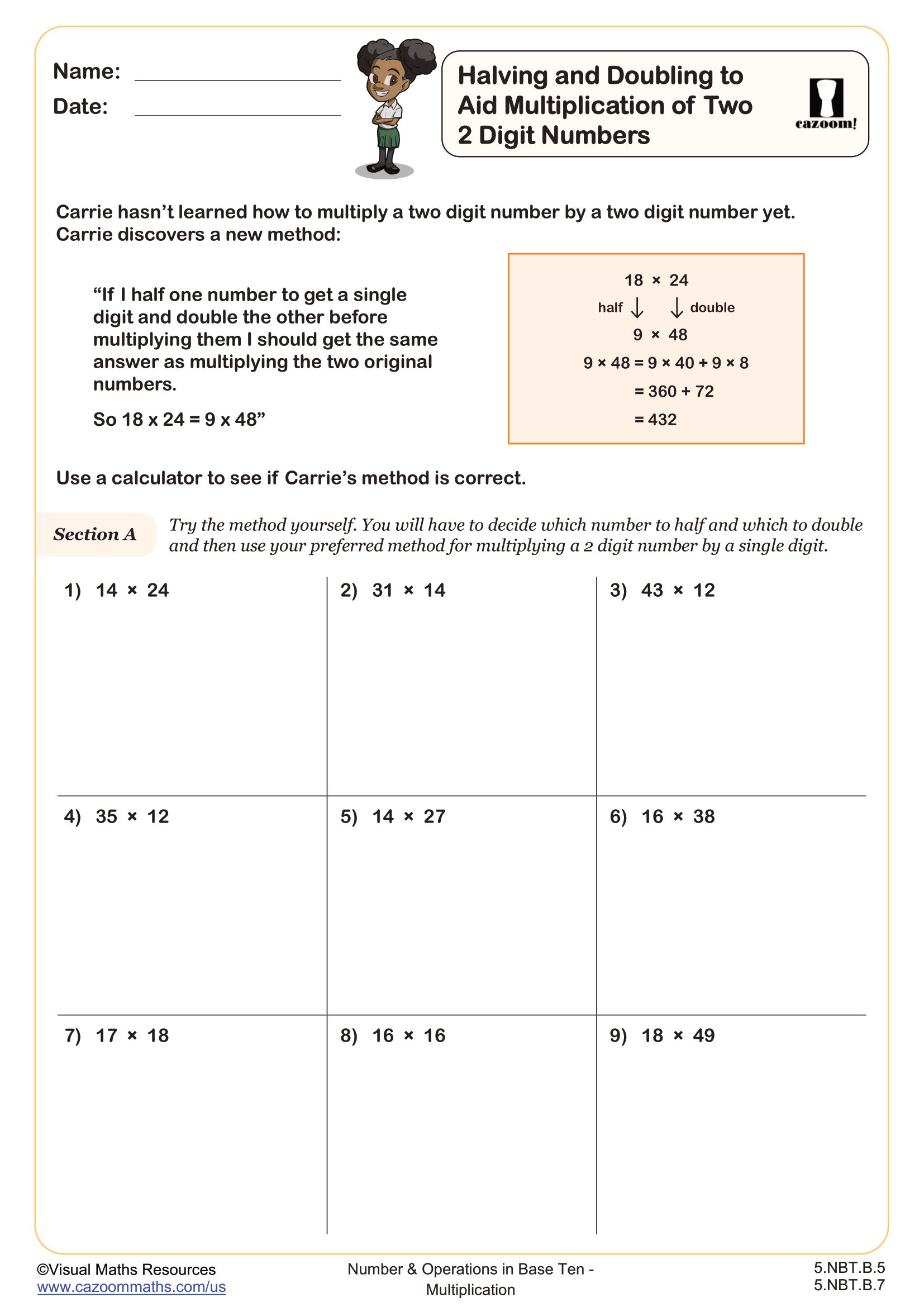 Halving and Doubling to Aid Multiplication of Two 2 Digit Numbers ...