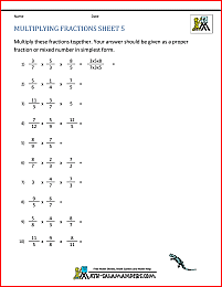 Multiplying Fractions Worksheet