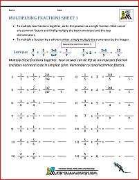 Multiplying Fractions Worksheet