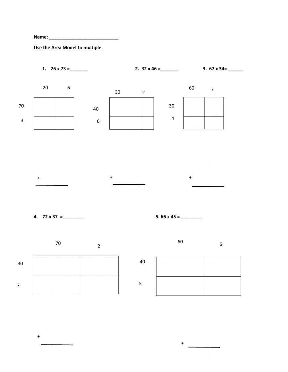 Multiplication with partial products worksheet  