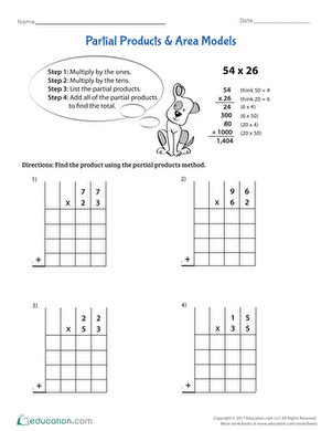 Partial Products &  Area Models | Worksheet 