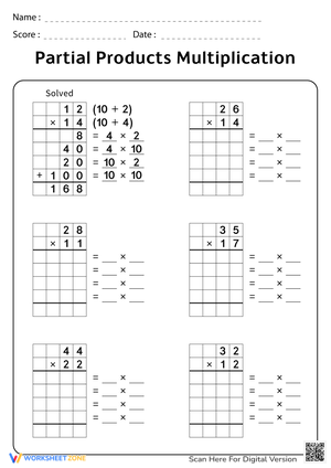 Grade 4 Multiplication and Partial Products Worksheets 2024