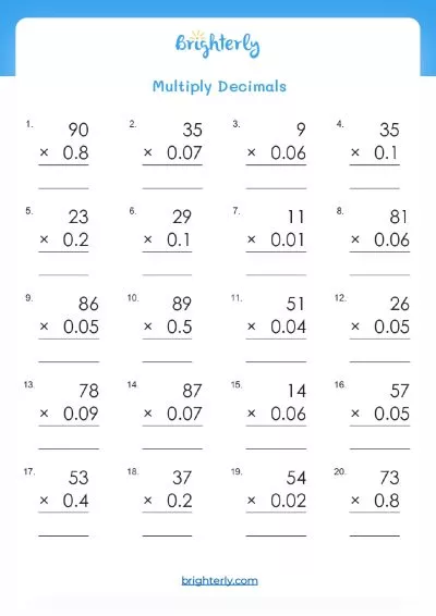 Free Printable Multiplying Decimals Worksheets [PDF] Brighterly.com