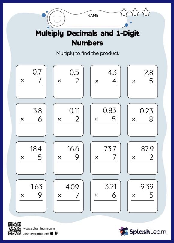 Multiply decimals by whole numbers Worksheets for Kids Online ...