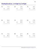 multiplying 2 digit by 1 digit worksheet
