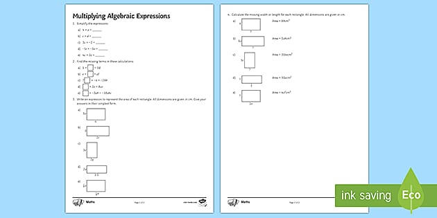 multiplying algebraic expressions worksheet