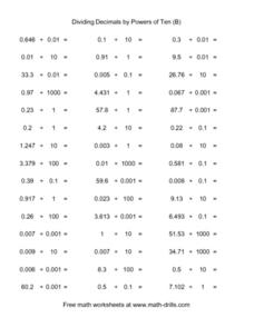 multiplying and dividing decimals by powers of 10 worksheet