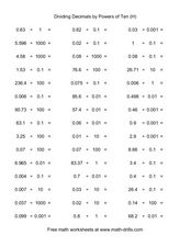 multiplying and dividing decimals by powers of 10 worksheet