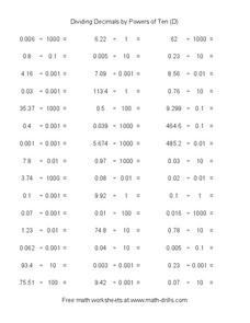 multiplying and dividing decimals by powers of 10 worksheet