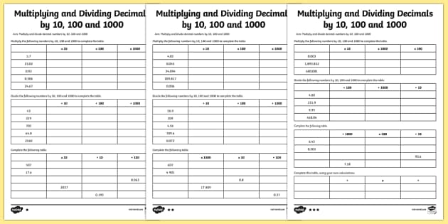 multiplying and dividing decimals worksheet for 6th grade