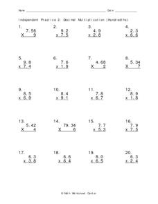 multiplying and dividing decimals worksheet for 6th grade