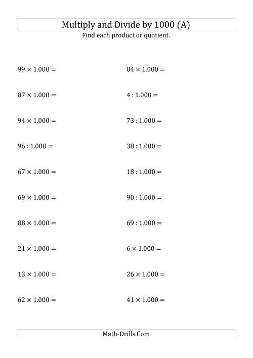 Multiplying and Dividing Whole Numbers by 1.000 (A)