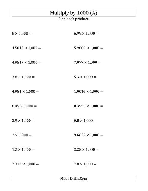 Multiplying Decimals by 1,000 (A)