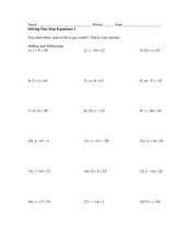 Solving One-Step Equations 1 Worksheet for 7th - 9th Grade ...