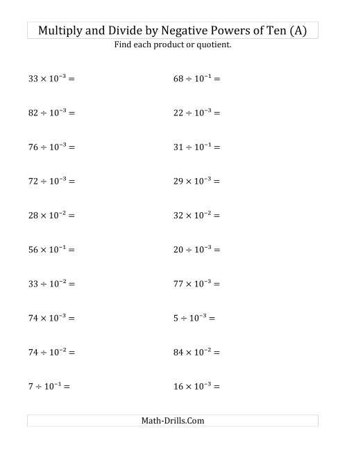 Multiplying and Dividing Whole Numbers by Negative Powers of Ten ...