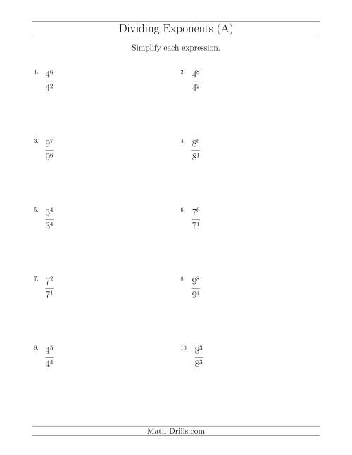 Dividing Exponents With a Larger or Equal Exponent in the Dividend ...