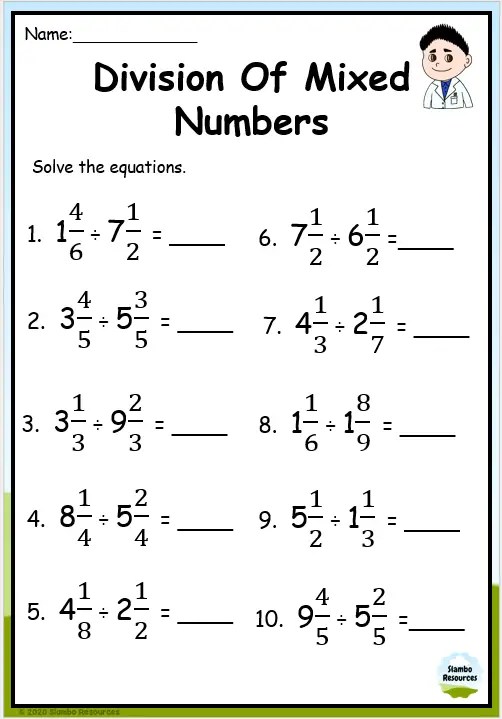 multiplying and dividing fractions and mixed numbers worksheet