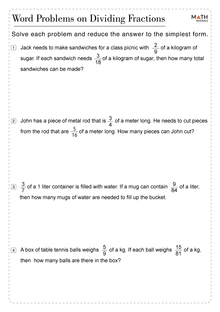 multiplying and dividing fractions word problems worksheet 6th grade