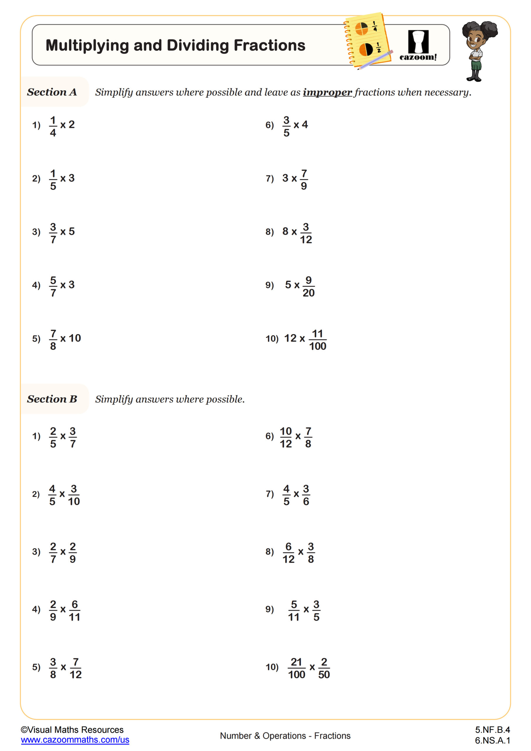 Multiplying and Dividing Fractions Worksheet | 5th Grade PDF ...